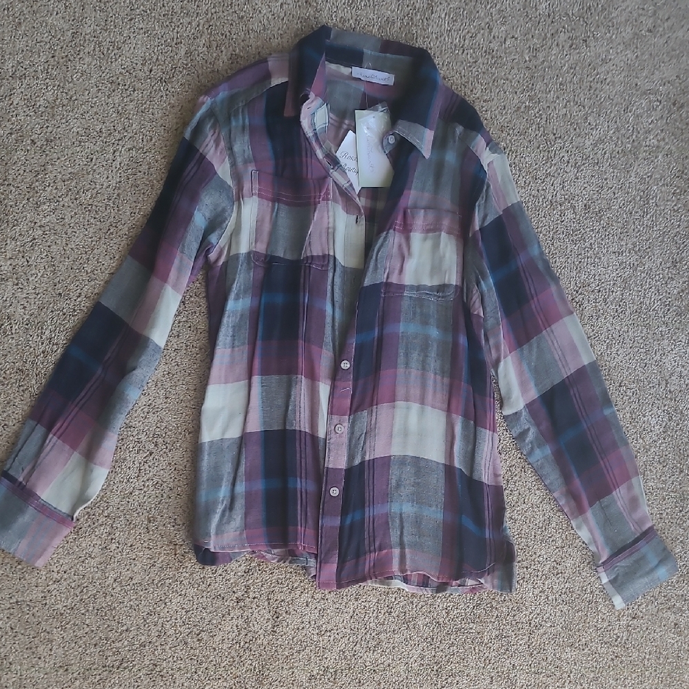 KEREN hart Plaid Button Down Shirt - Purple, Blue, Cream